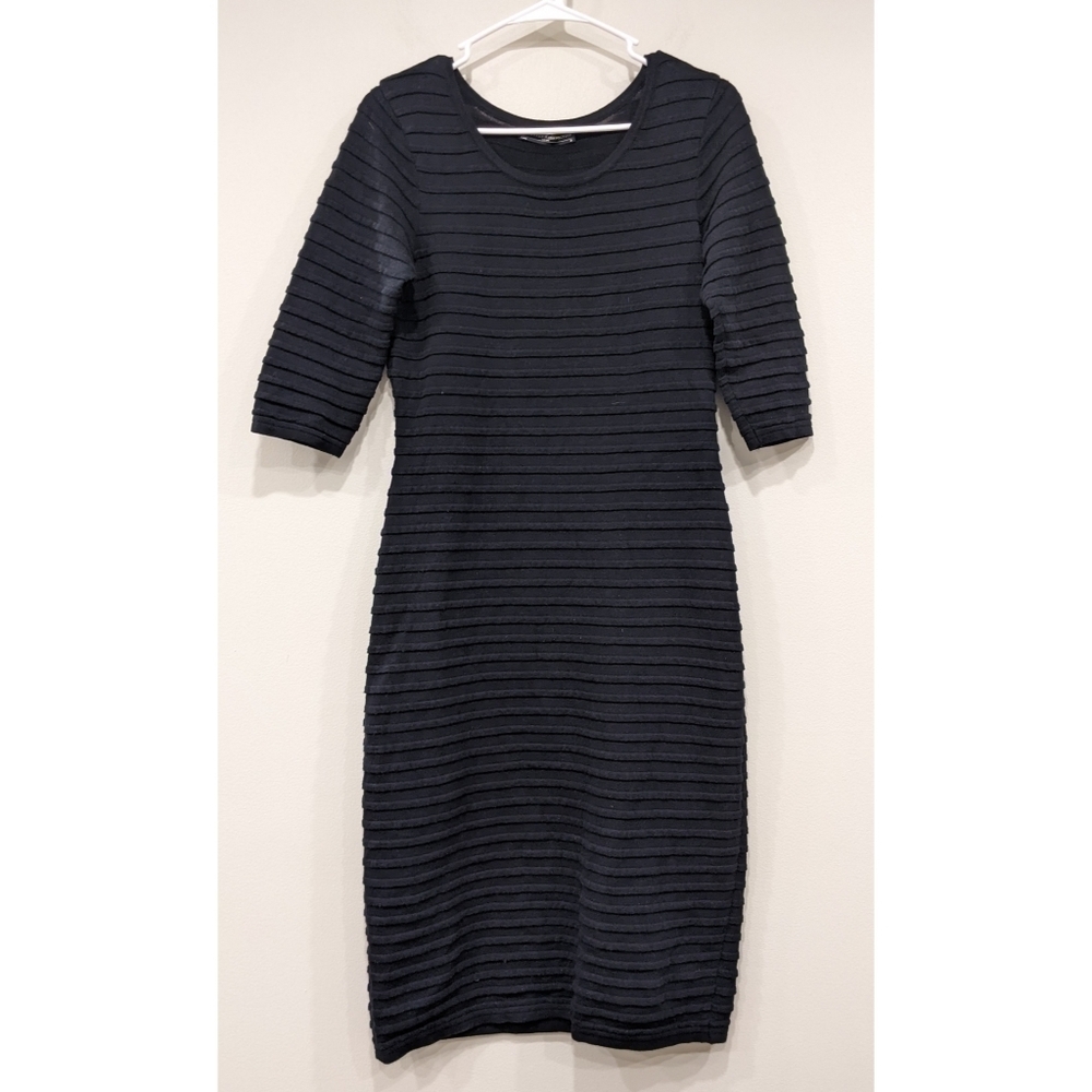 Peruvian Connection 100% Pima Cotton Black Rippled Bodycon Dress